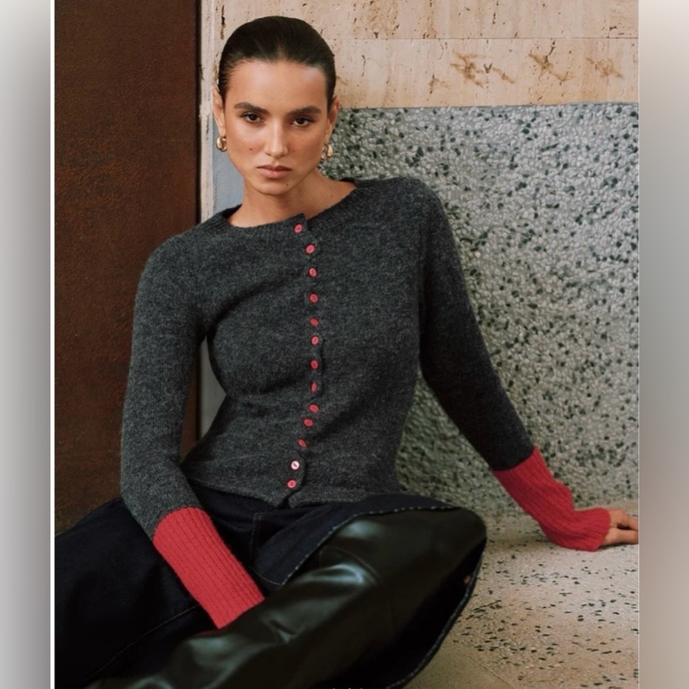 Contrast Cuff Wool-Blend Cardigan